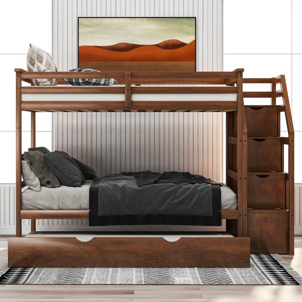 White Twin Over Twin Bunk Bed With Trundle By Homeroots | Beds | Modishstore - 11