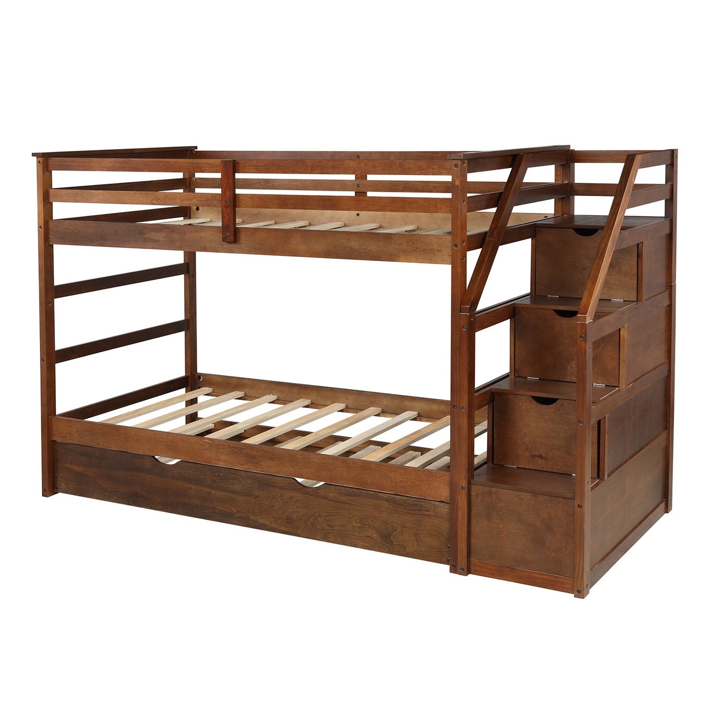 White Twin Over Twin Bunk Bed With Trundle By Homeroots | Beds | Modishstore - 12