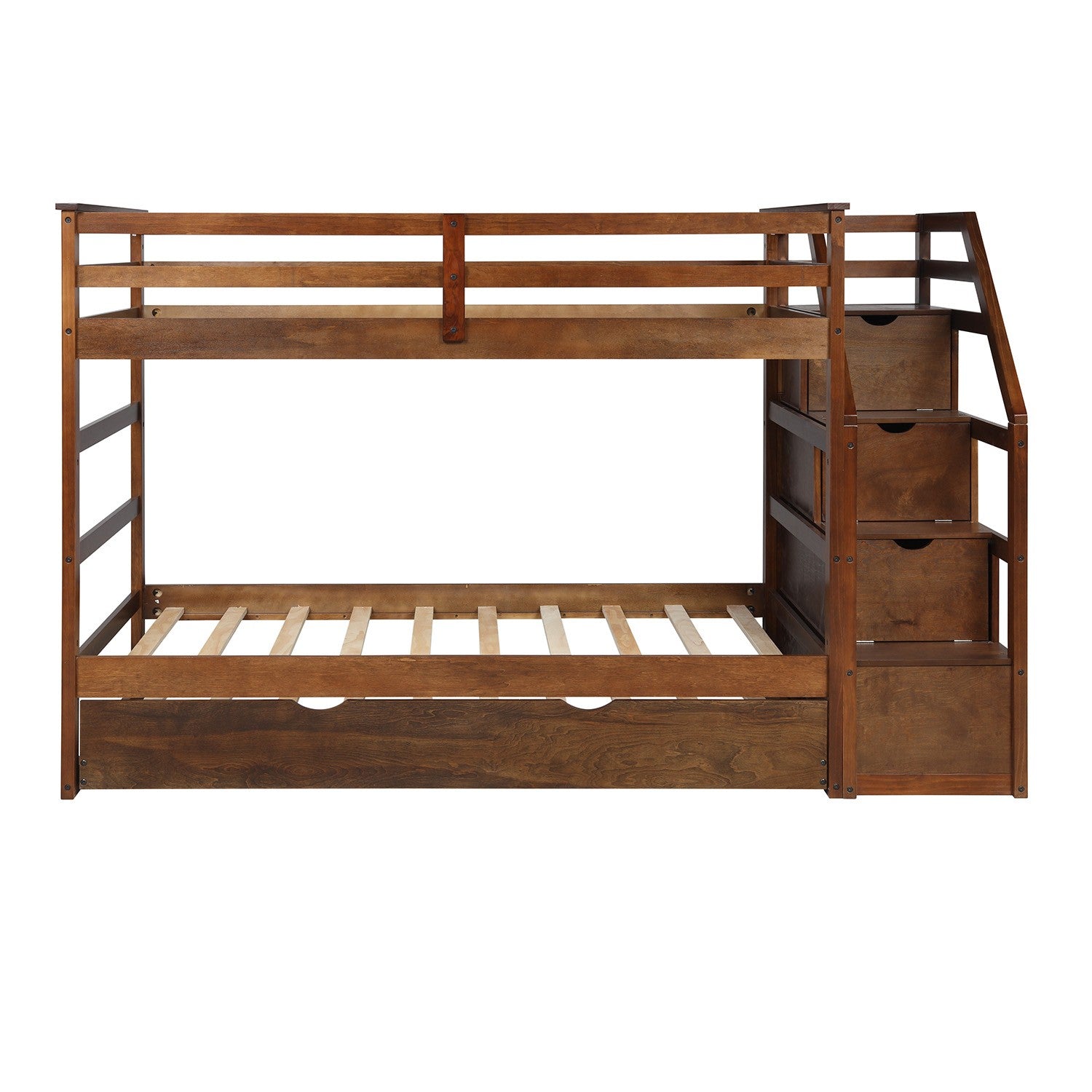 White Twin Over Twin Bunk Bed With Trundle By Homeroots | Beds | Modishstore - 13