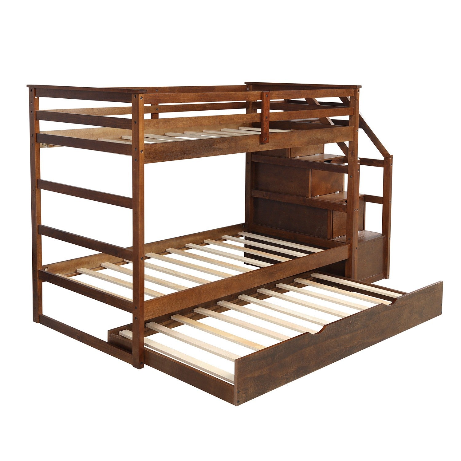 White Twin Over Twin Bunk Bed With Trundle By Homeroots | Beds | Modishstore - 15