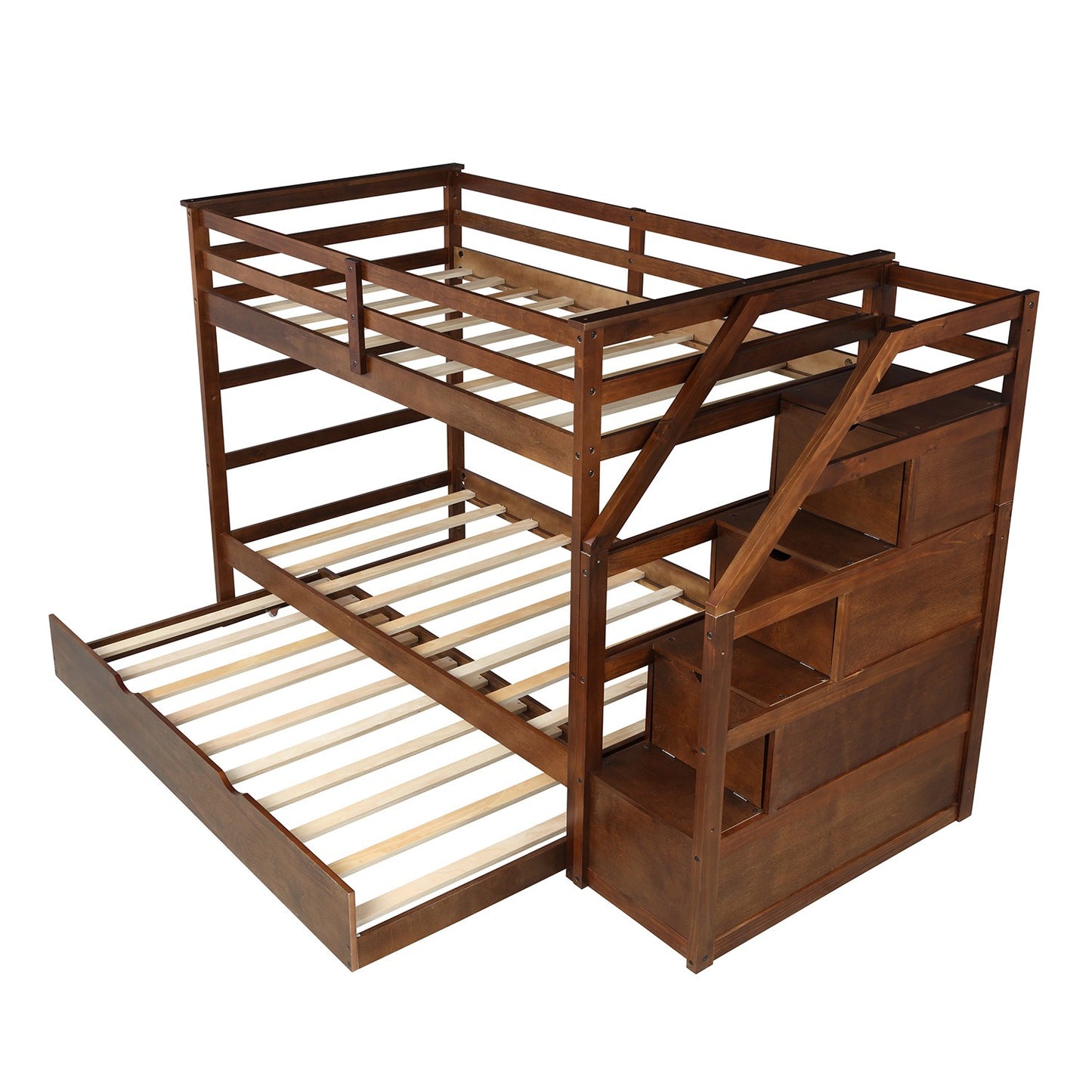 White Twin Over Twin Bunk Bed With Trundle By Homeroots | Beds | Modishstore - 16