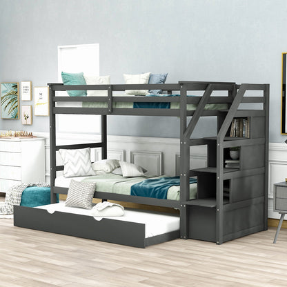 White Twin Over Twin Bunk Bed With Trundle By Homeroots | Beds | Modishstore - 19