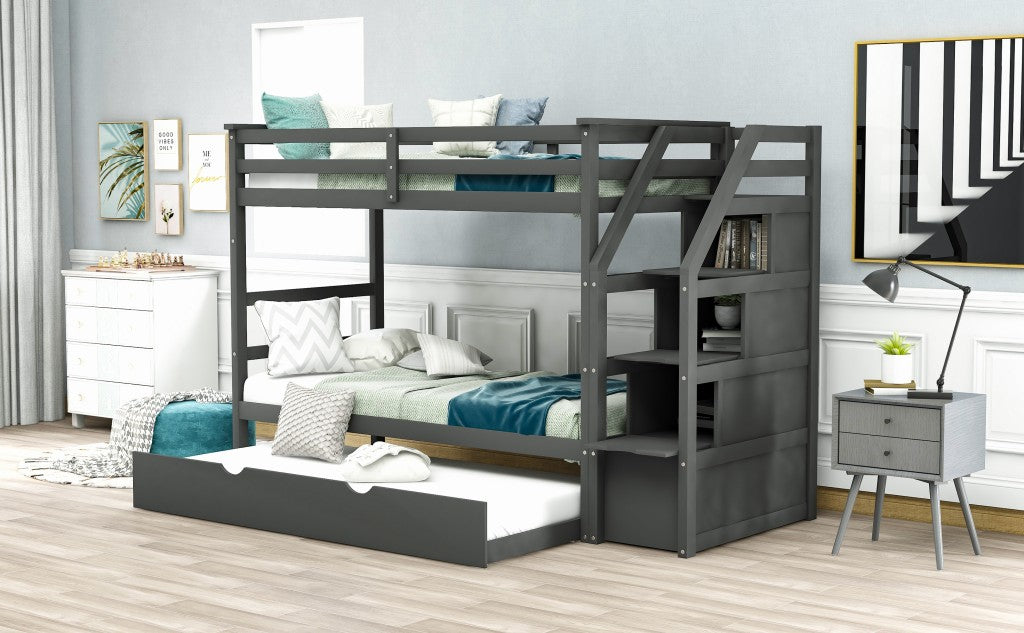 White Twin Over Twin Bunk Bed With Trundle By Homeroots | Beds | Modishstore - 21