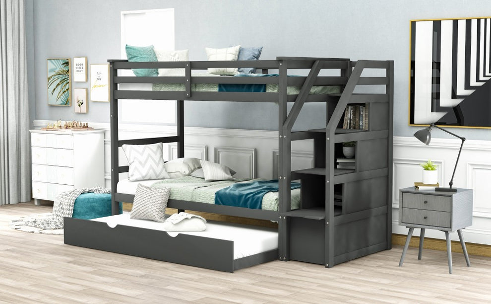 White Twin Over Twin Bunk Bed With Trundle By Homeroots | Beds | Modishstore - 21
