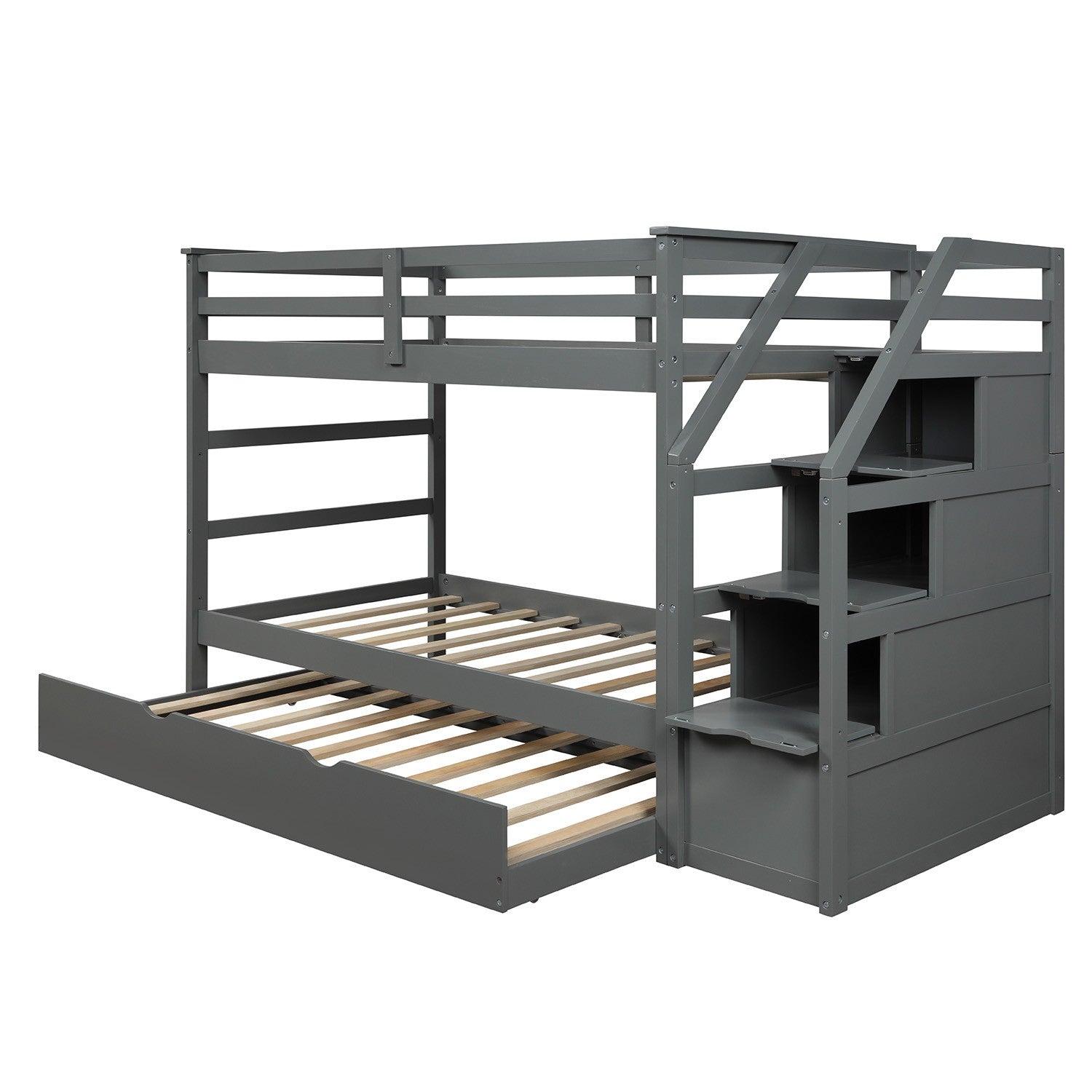 White Twin Over Twin Bunk Bed With Trundle By Homeroots | Beds | Modishstore - 23