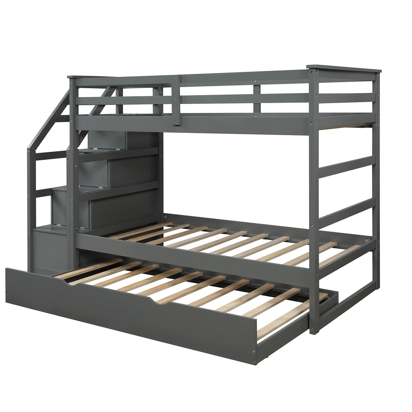 White Twin Over Twin Bunk Bed With Trundle By Homeroots | Beds | Modishstore - 24