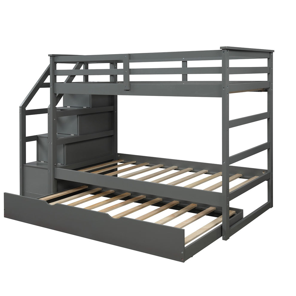 White Twin Over Twin Bunk Bed With Trundle By Homeroots | Beds | Modishstore - 24