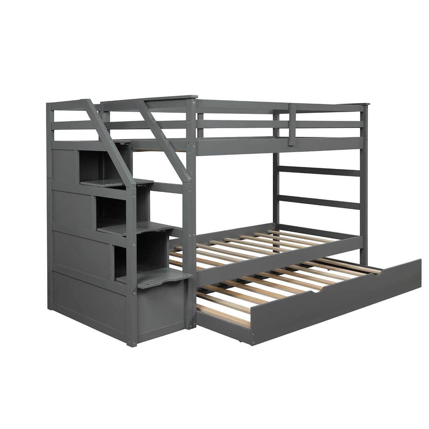 White Twin Over Twin Bunk Bed With Trundle By Homeroots | Beds | Modishstore - 27