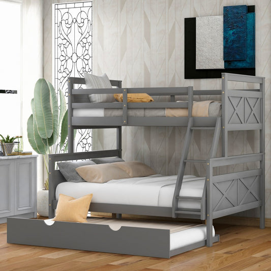 Gray Twin Over Full Size Bunk Bed With Trundle By Homeroots | Beds | Modishstore