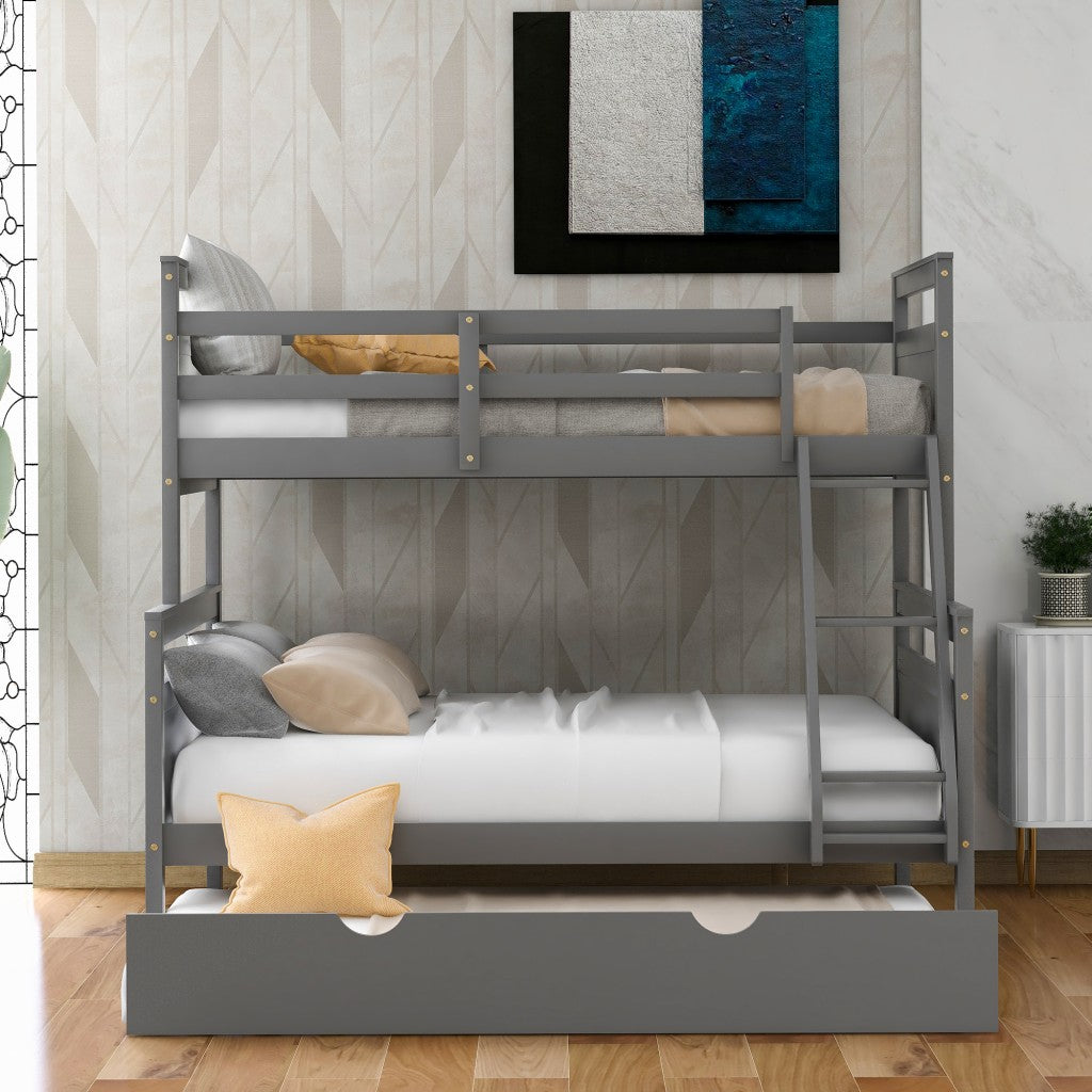Gray Twin Over Full Size Bunk Bed With Trundle By Homeroots | Beds | Modishstore - 3