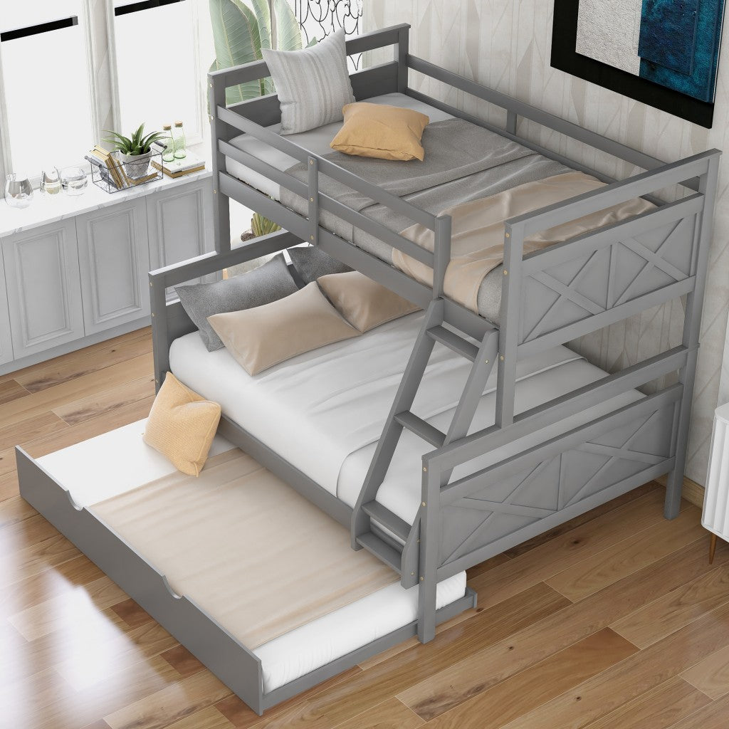 Gray Twin Over Full Size Bunk Bed With Trundle By Homeroots | Beds | Modishstore - 4
