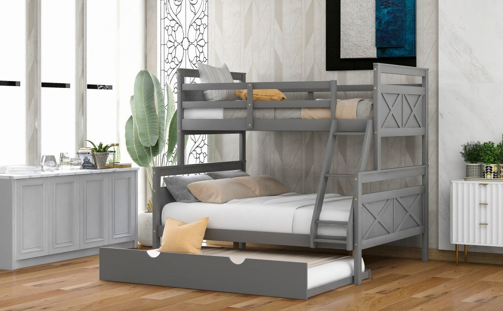 Gray Twin Over Full Size Bunk Bed With Trundle By Homeroots | Beds | Modishstore - 5
