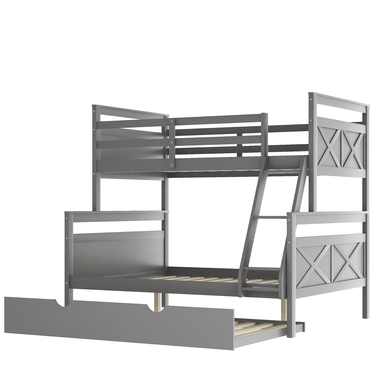 Gray Twin Over Full Size Bunk Bed With Trundle By Homeroots | Beds | Modishstore - 7