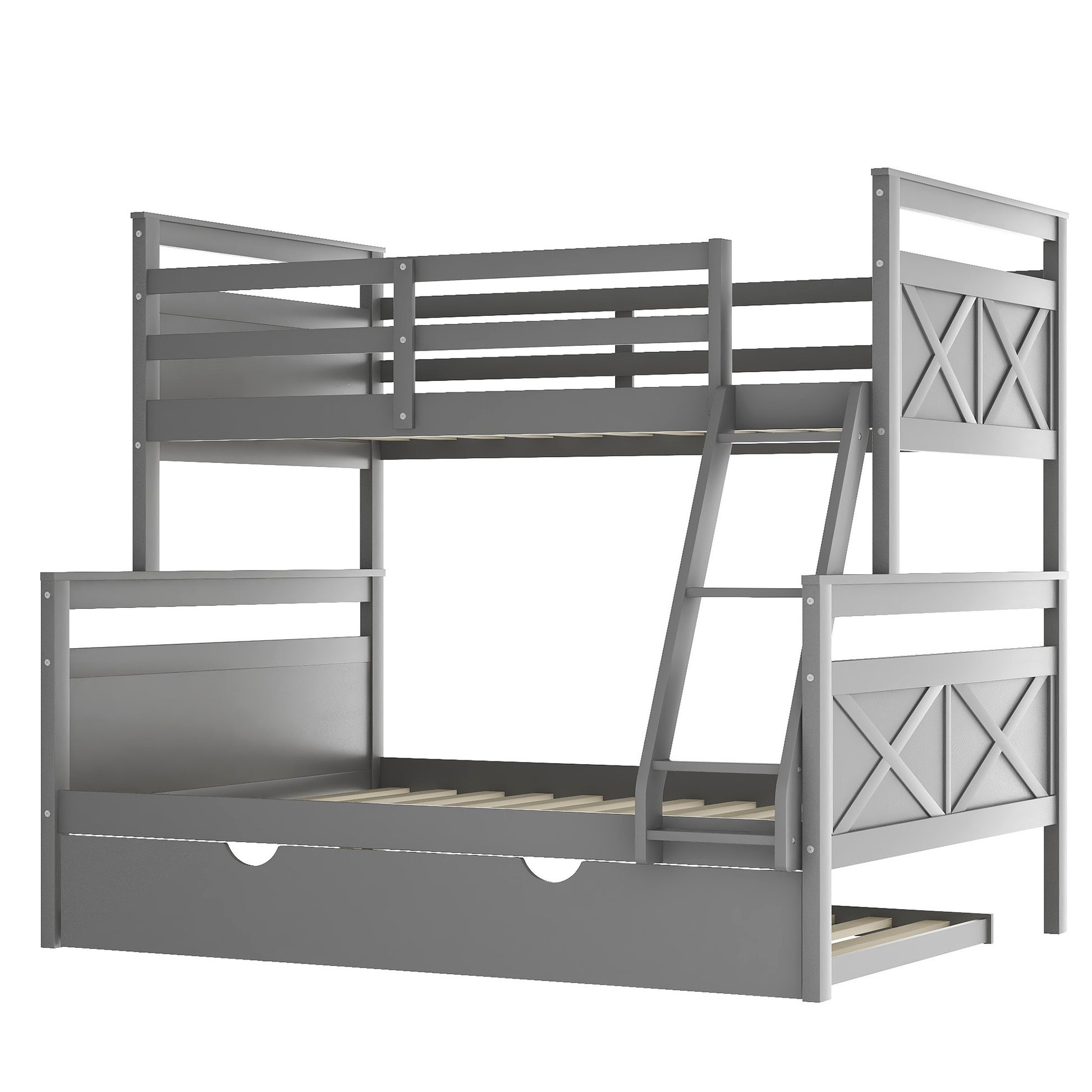 Gray Twin Over Full Size Bunk Bed With Trundle By Homeroots | Beds | Modishstore - 8