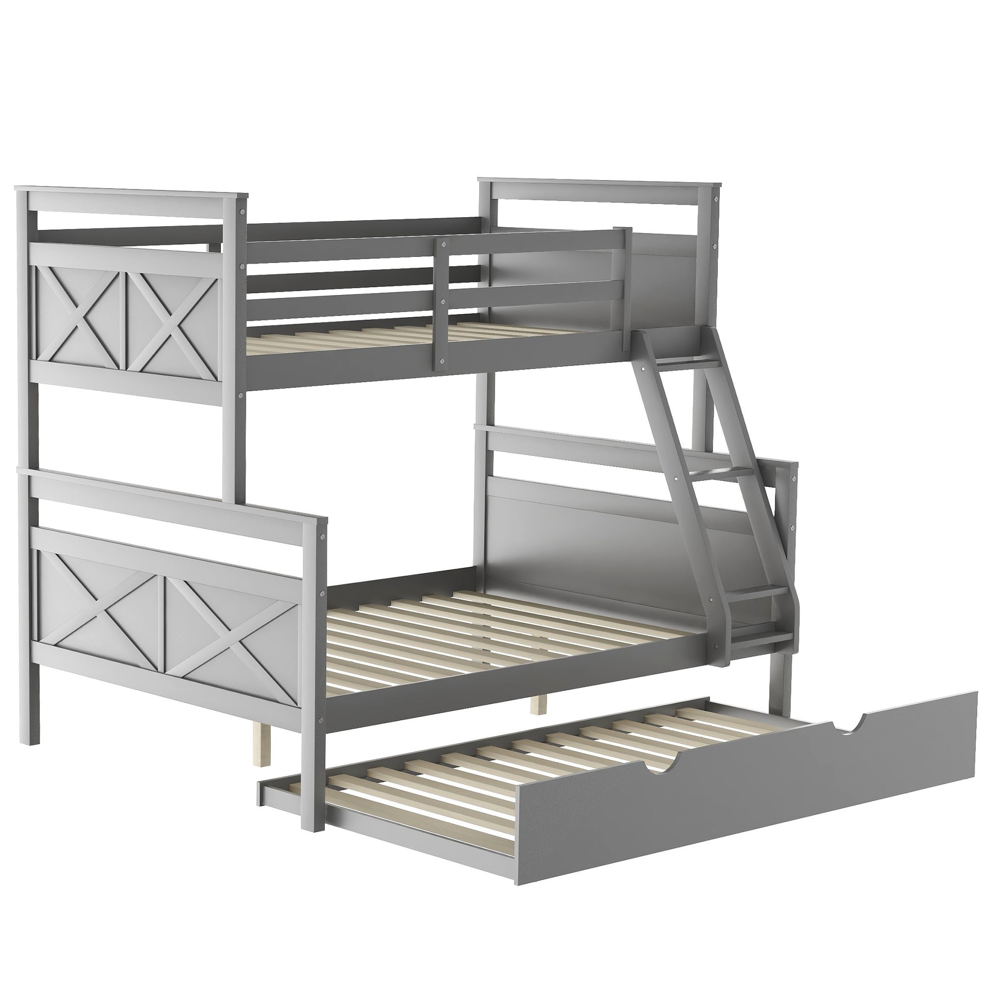 Gray Twin Over Full Size Bunk Bed With Trundle By Homeroots | Beds | Modishstore - 9