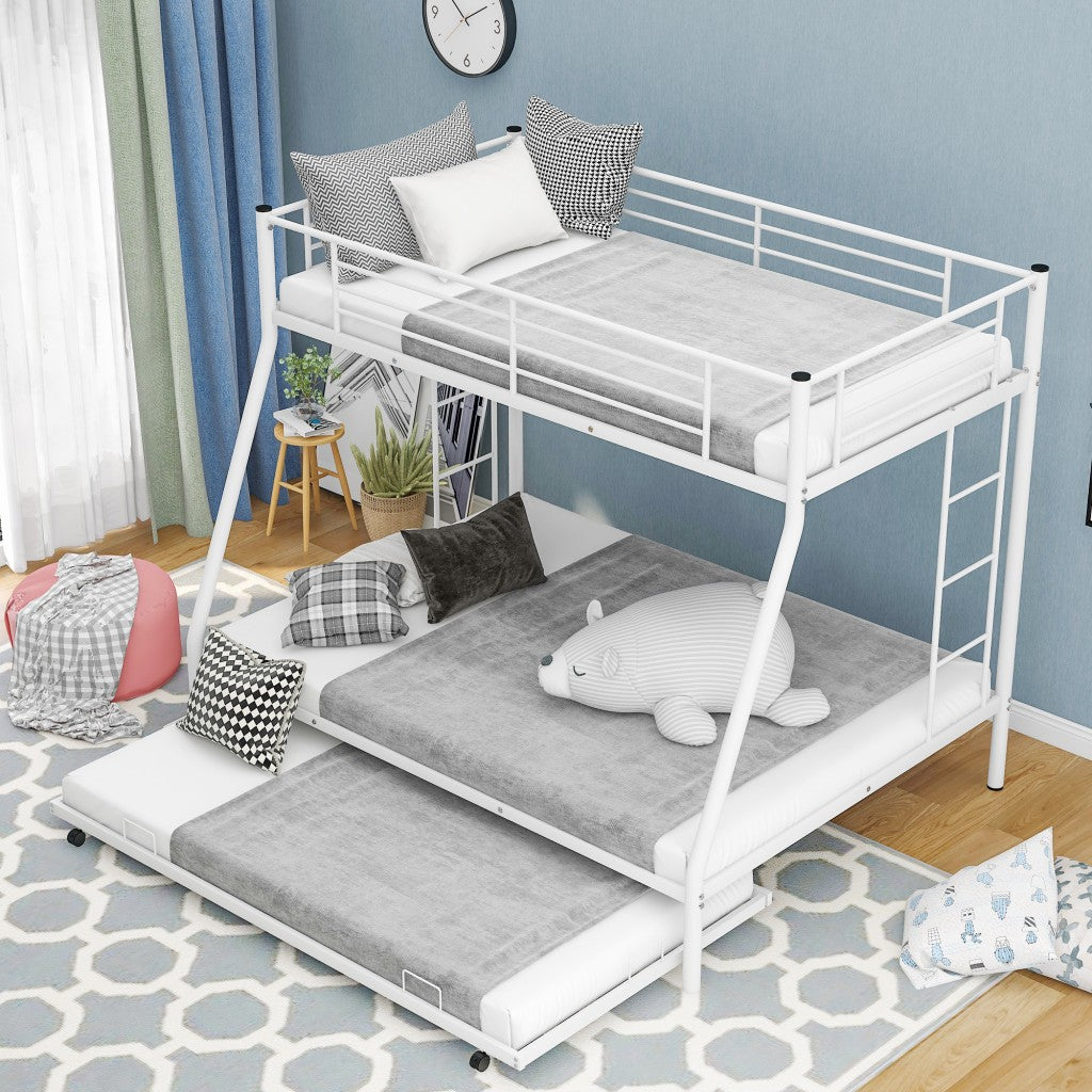 White Twin Over Full Size Bunk Bed With Trundle By Homeroots | Beds | Modishstore - 2