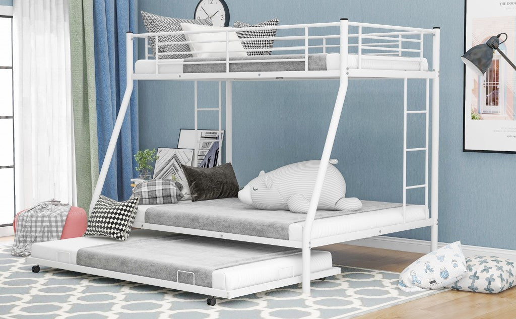 White Twin Over Full Size Bunk Bed With Trundle By Homeroots | Beds | Modishstore - 3