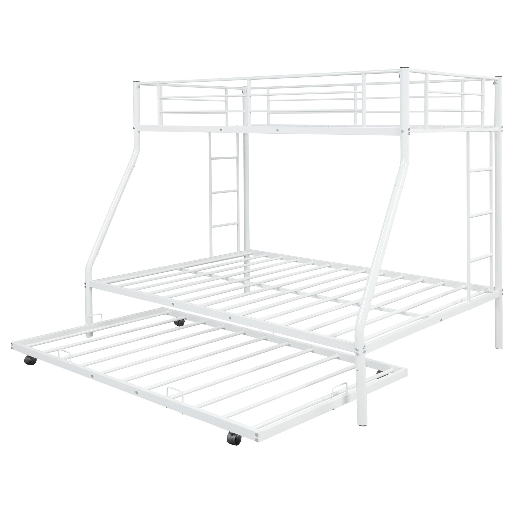 White Twin Over Full Size Bunk Bed With Trundle By Homeroots | Beds | Modishstore - 5