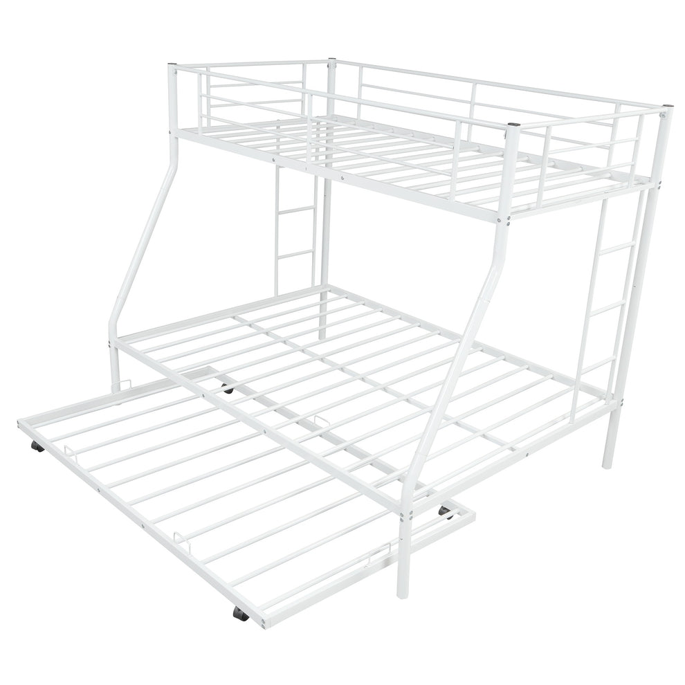 White Twin Over Full Size Bunk Bed With Trundle By Homeroots | Beds | Modishstore - 6