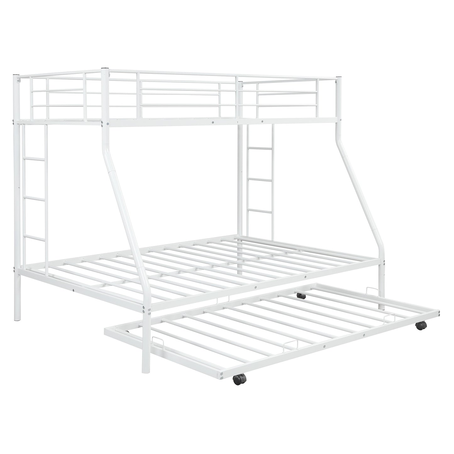 White Twin Over Full Size Bunk Bed With Trundle By Homeroots | Beds | Modishstore - 8