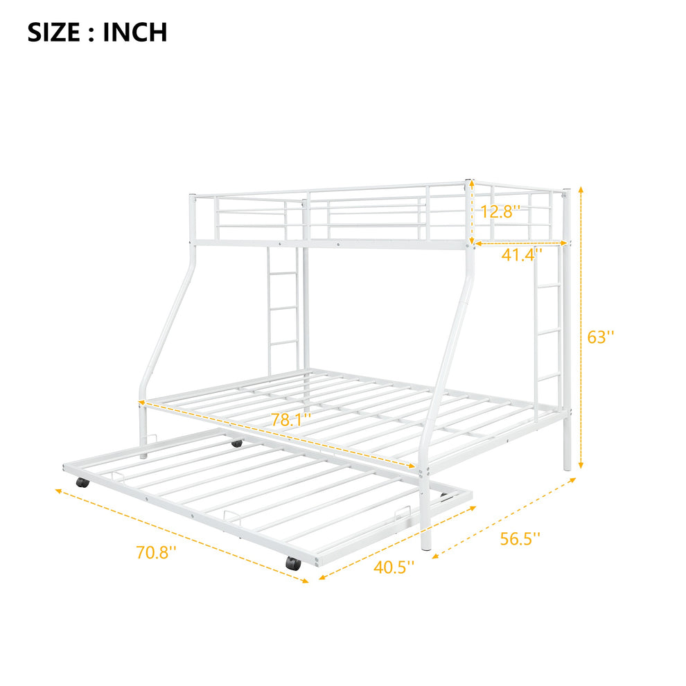 White Twin Over Full Size Bunk Bed With Trundle By Homeroots | Beds | Modishstore - 9