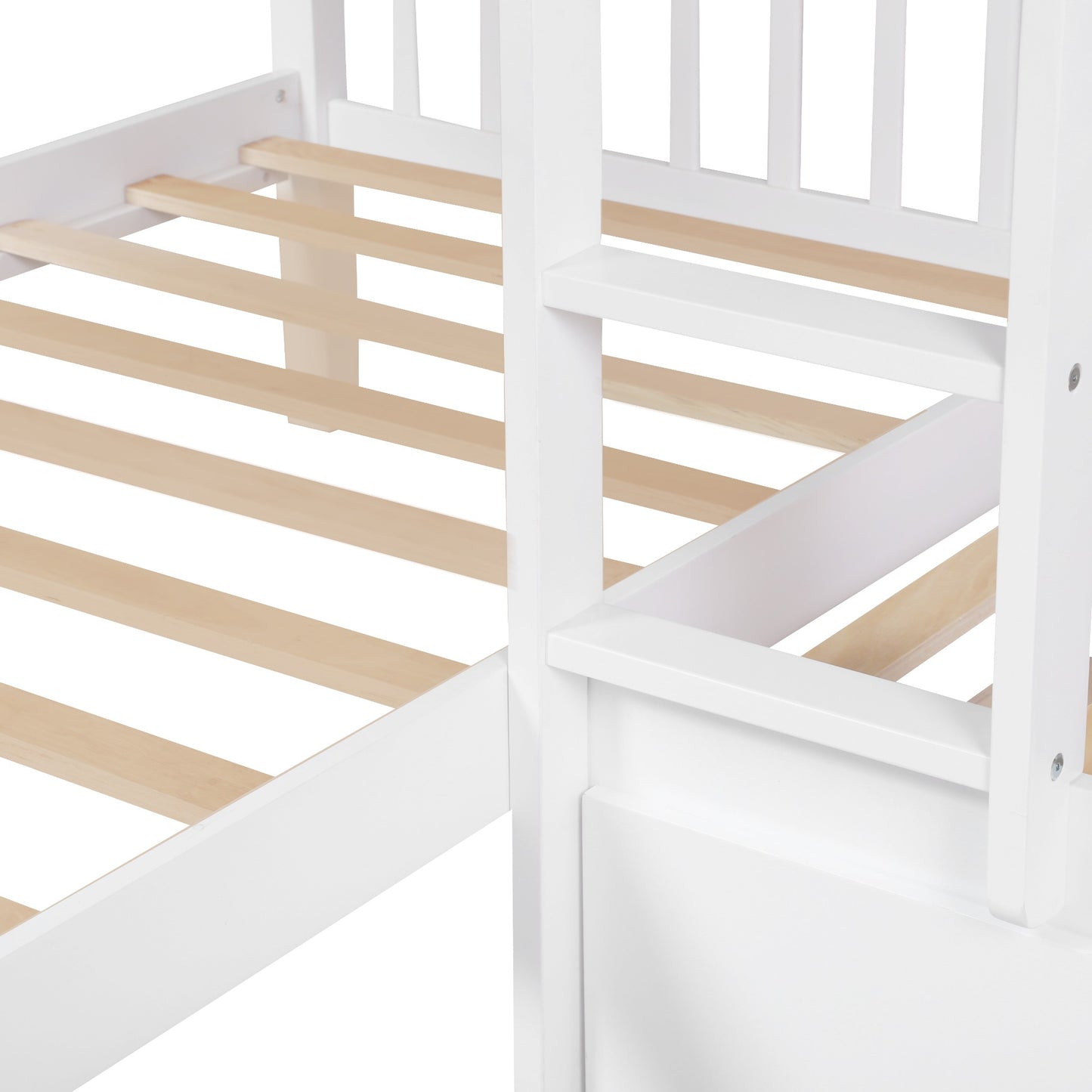 White Twin Size L Shaped Double Bunk Bed With Drawer By Homeroots | Beds | Modishstore - 6