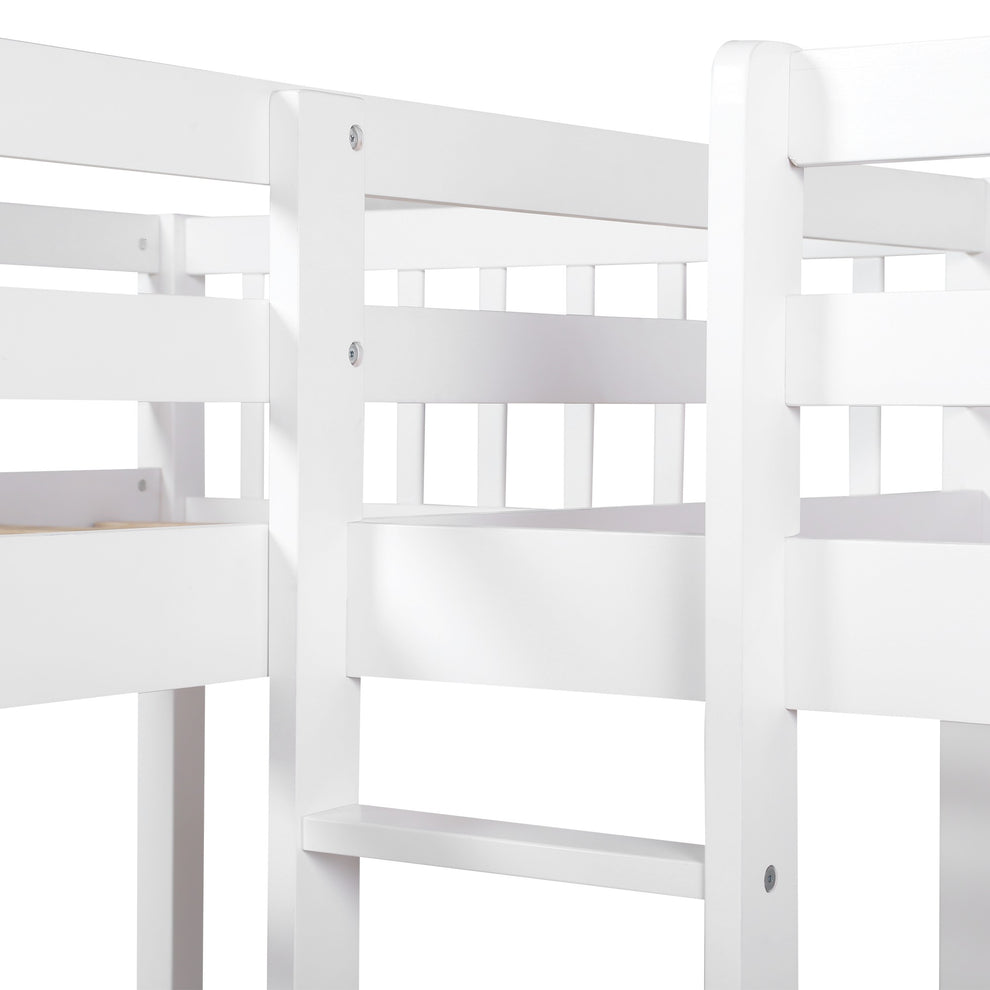 White Twin Size L Shaped Double Bunk Bed With Drawer By Homeroots | Beds | Modishstore - 7