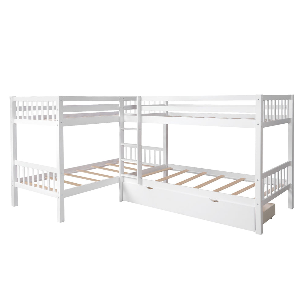 White Twin Size L Shaped Double Bunk Bed With Drawer By Homeroots | Beds | Modishstore - 8