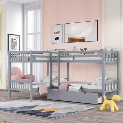White Twin Size L Shaped Double Bunk Bed With Drawer By Homeroots | Beds | Modishstore - 10