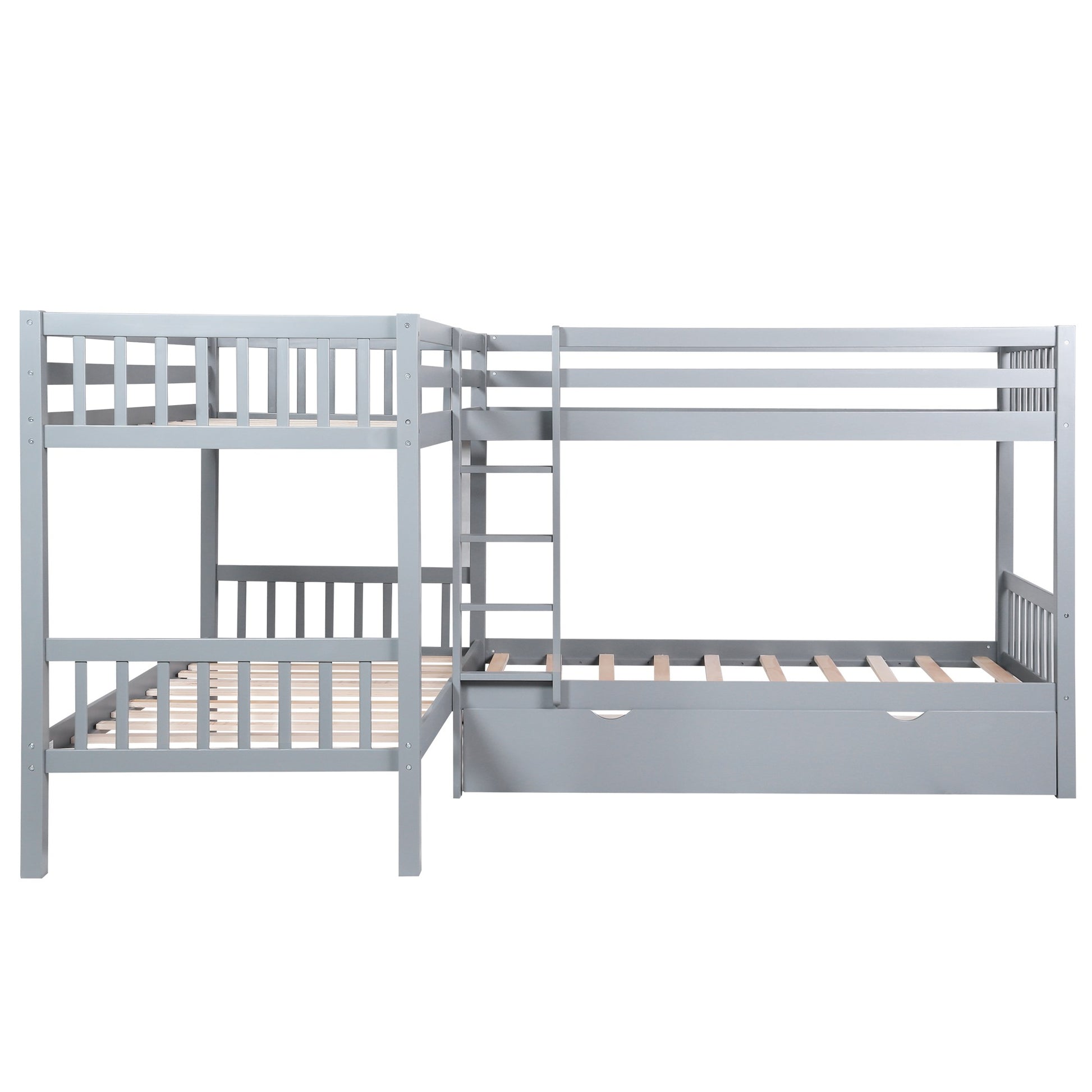 White Twin Size L Shaped Double Bunk Bed With Drawer By Homeroots | Beds | Modishstore - 13