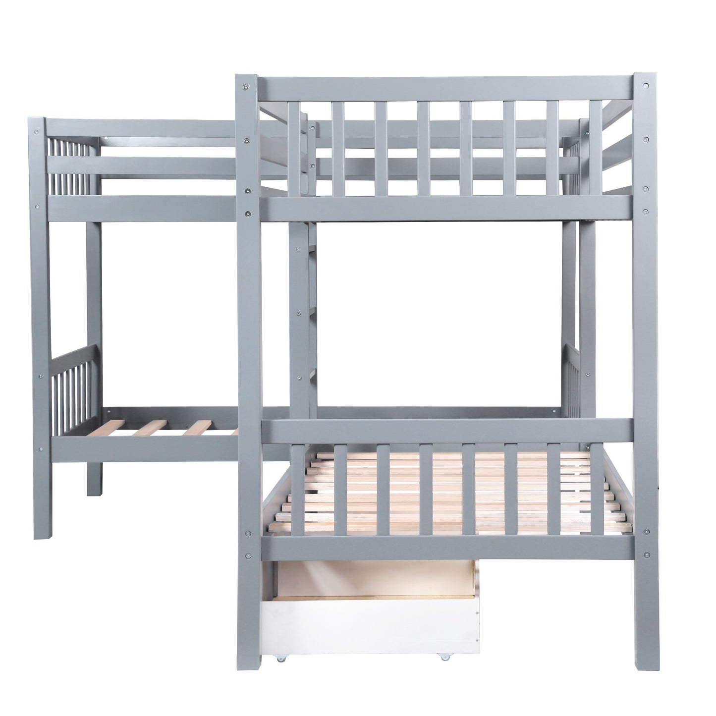 White Twin Size L Shaped Double Bunk Bed With Drawer By Homeroots | Beds | Modishstore - 16