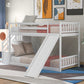 White Twin Over Twin Bunk Bed With Stairway And Slide By Homeroots | Beds | Modishstore - 3
