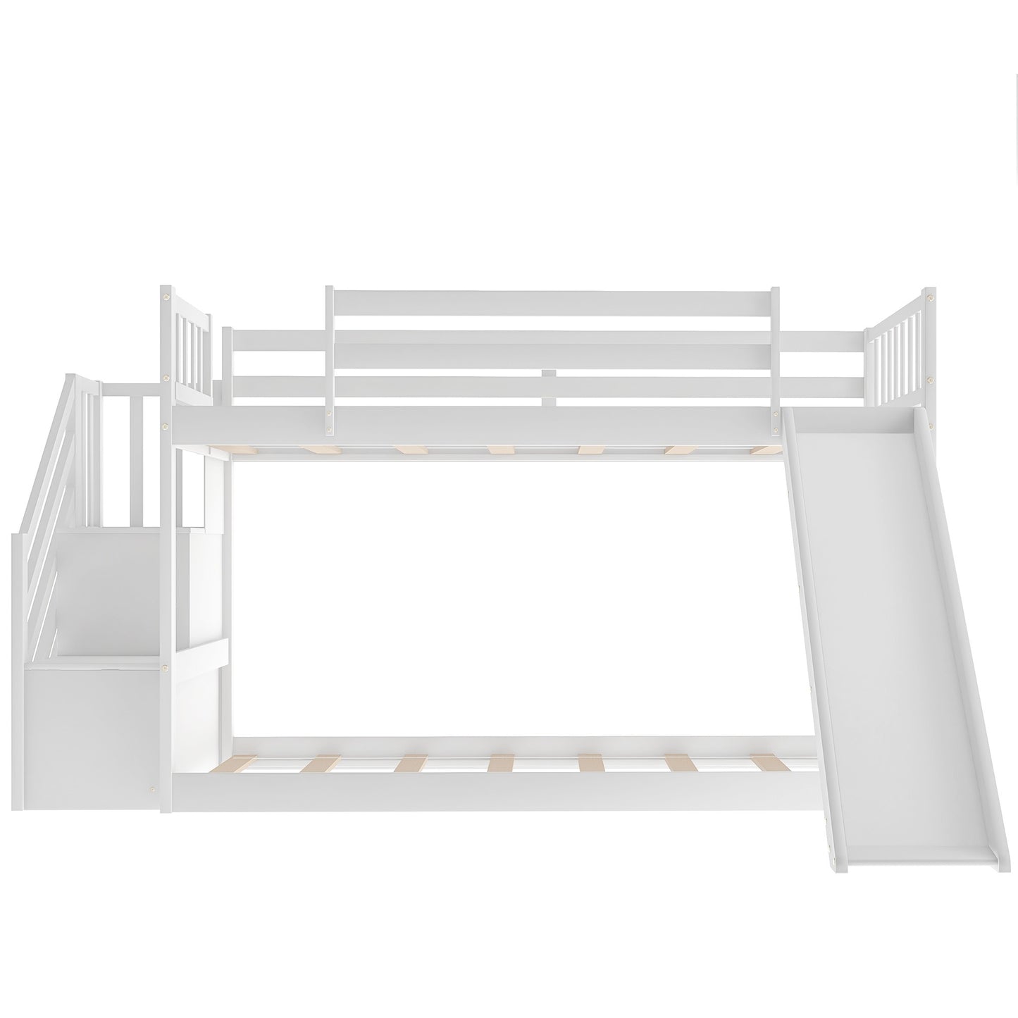 White Twin Over Twin Bunk Bed With Stairway And Slide By Homeroots | Beds | Modishstore - 8