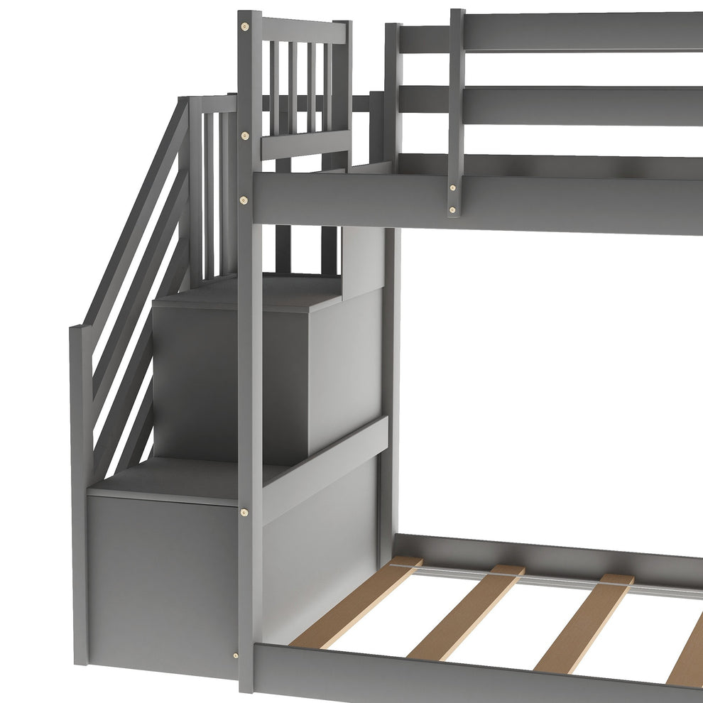 White Twin Over Twin Bunk Bed With Stairway And Slide By Homeroots | Beds | Modishstore - 14