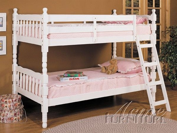White Twin Over Twin Classic Bunk Bed By Homeroots | Beds | Modishstore - 2