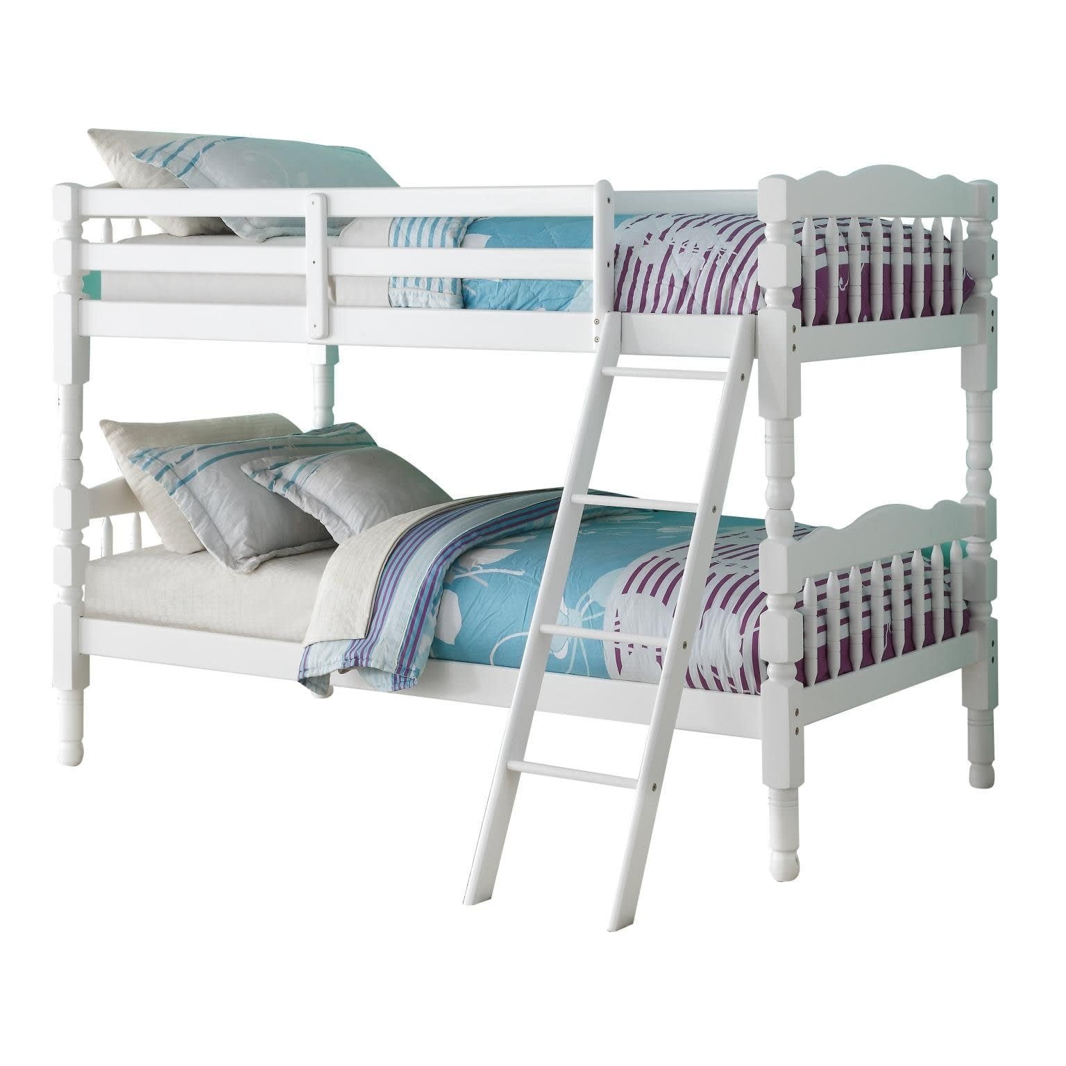 White Twin Over Twin Classic Bunk Bed By Homeroots | Beds | Modishstore - 3