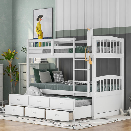 White Twin Over Twin Bunk Bed With Trundle And Drawers By Homeroots | Beds | Modishstore