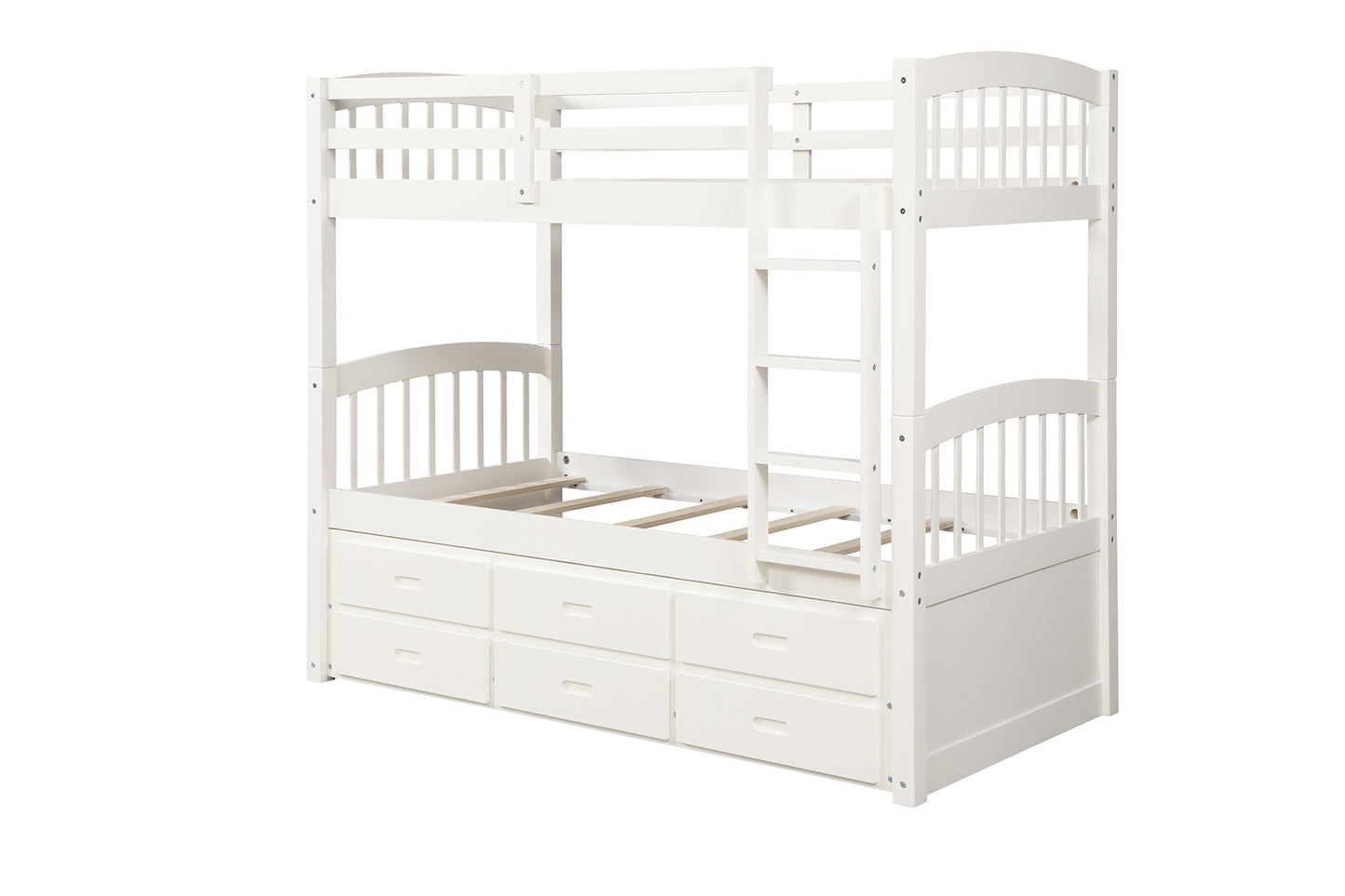 White Twin Over Twin Bunk Bed With Trundle And Drawers By Homeroots | Beds | Modishstore - 5