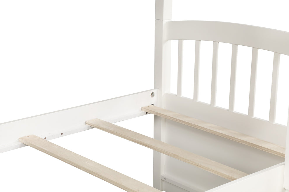 White Twin Over Twin Bunk Bed With Trundle And Drawers By Homeroots | Beds | Modishstore - 7