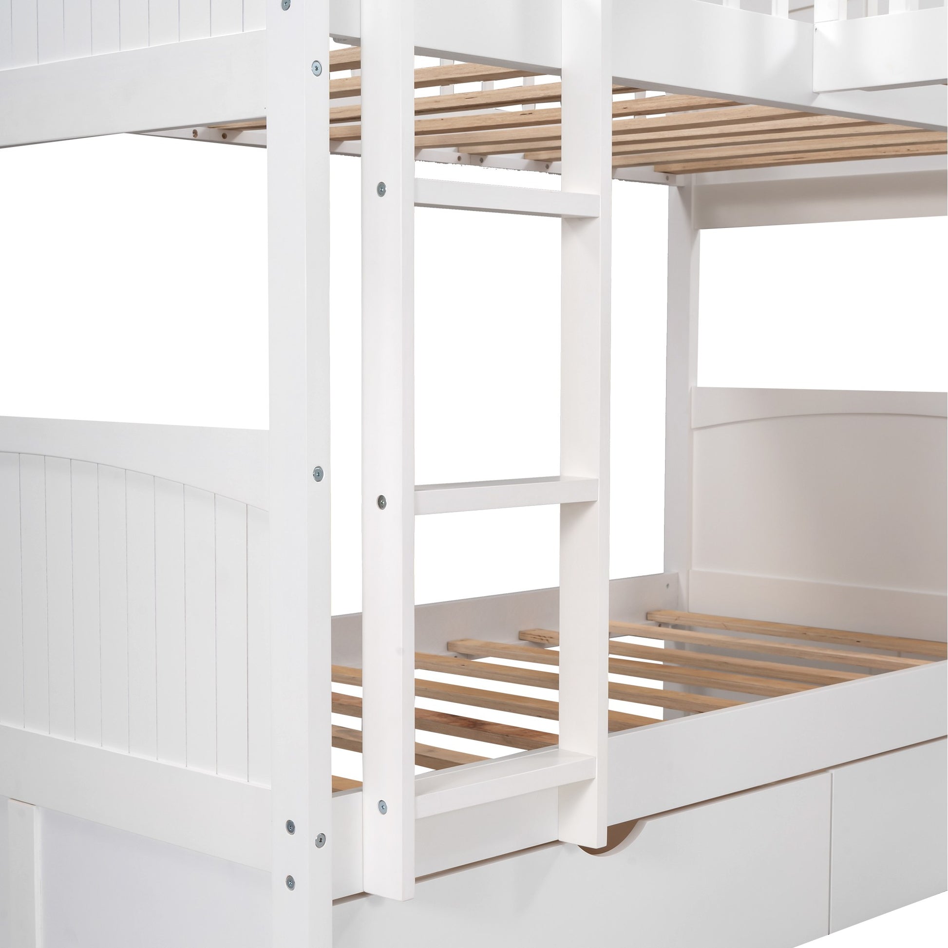 White Twin Size Bunk Bed With Attached Loft Bed And Drawers By Homeroots | Beds | Modishstore - 9
