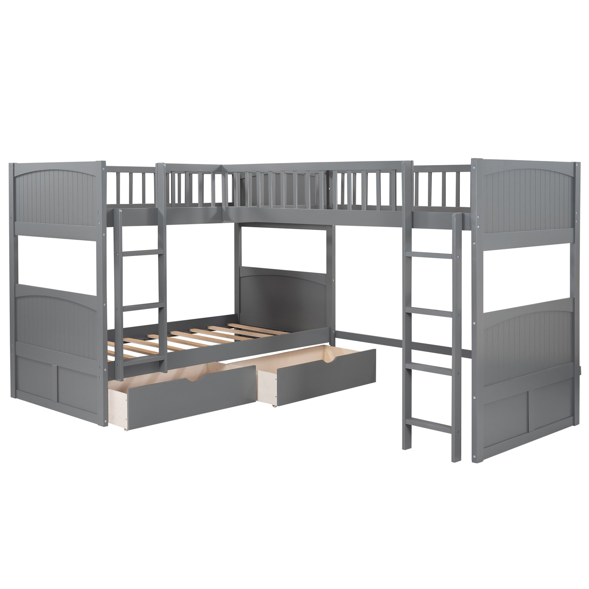 White Twin Size Bunk Bed With Attached Loft Bed And Drawers By Homeroots | Beds | Modishstore - 14