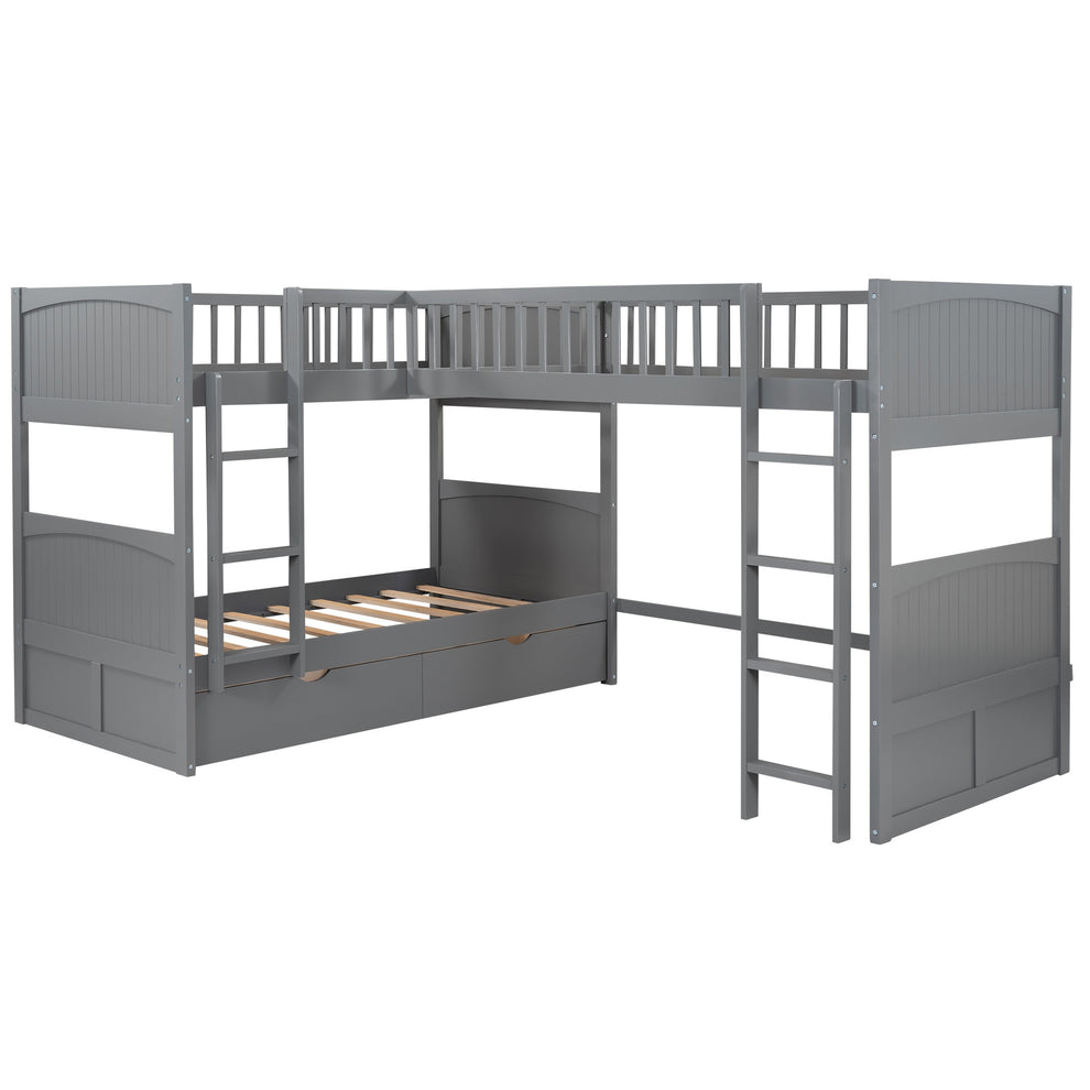 White Twin Size Bunk Bed With Attached Loft Bed And Drawers By Homeroots | Beds | Modishstore - 16