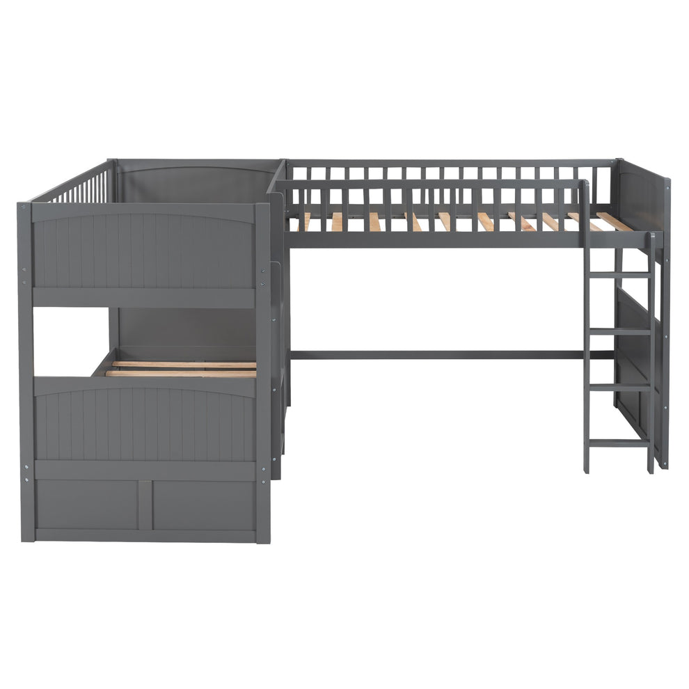 White Twin Size Bunk Bed With Attached Loft Bed And Drawers By Homeroots | Beds | Modishstore - 17