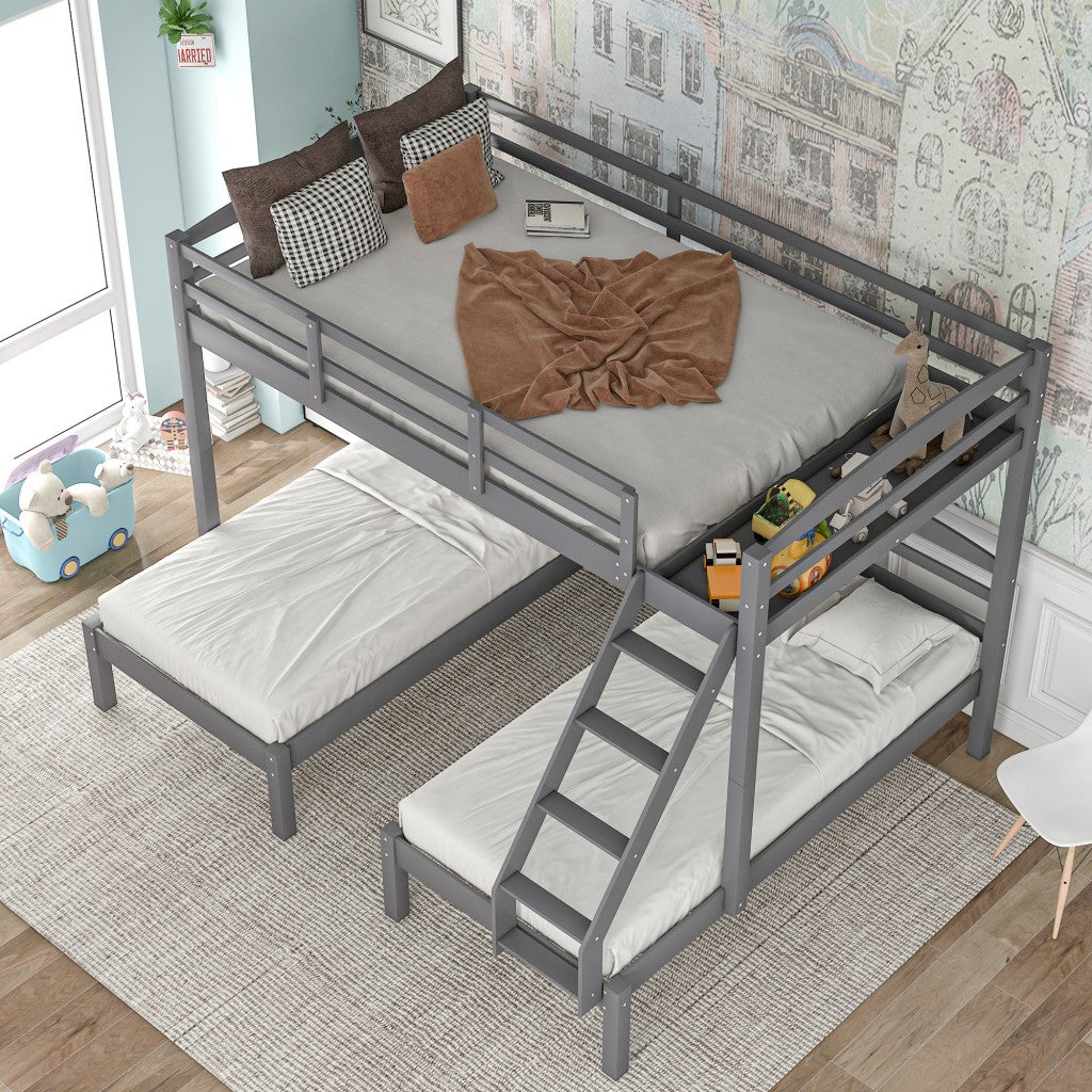 Gray Full Over Double Twin Triple Bunk Bed By Homeroots | Beds | Modishstore - 2