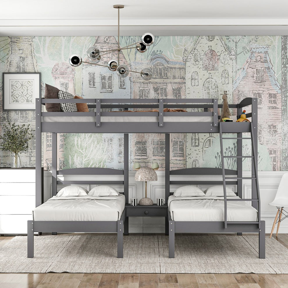 Gray Full Over Double Twin Triple Bunk Bed By Homeroots | Beds | Modishstore - 3