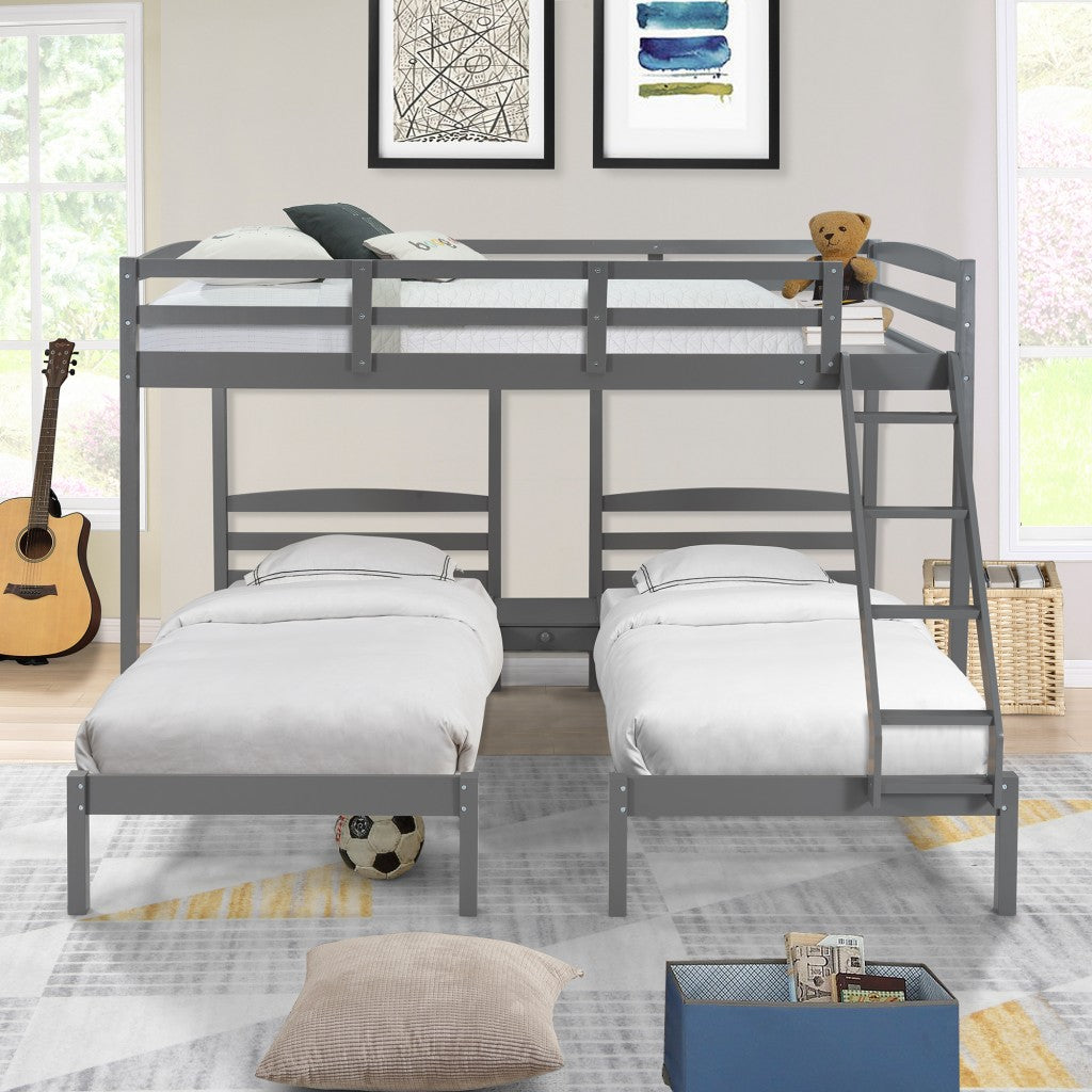 Gray Full Over Double Twin Triple Bunk Bed By Homeroots | Beds | Modishstore - 5