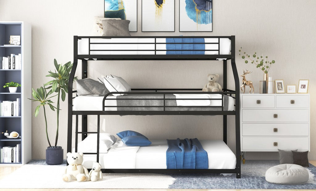 Black Twin Xl Over Full Xl Over Queen Size Bunk Bed By Homeroots | Beds | Modishstore - 3
