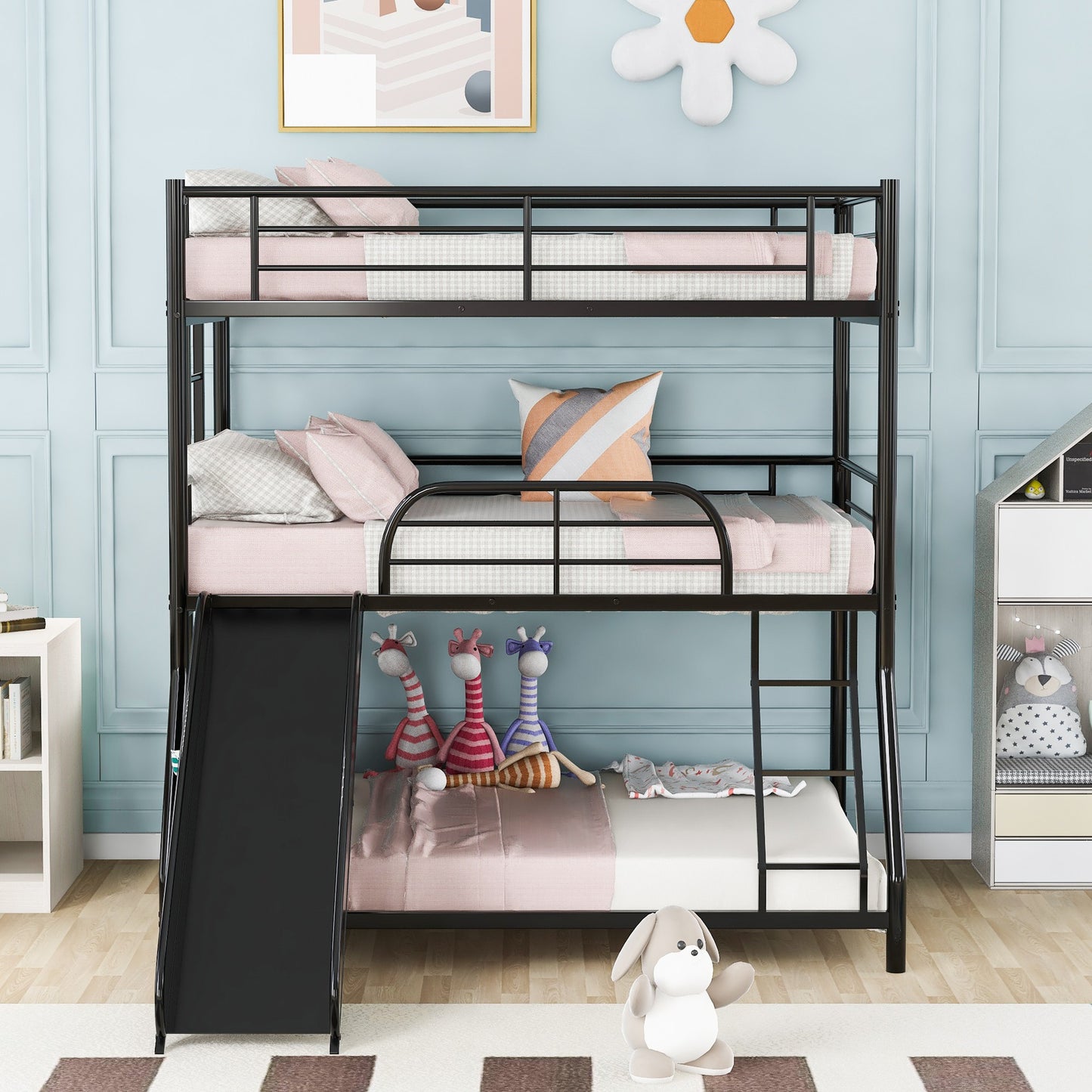 Black Twin Over Twin Over Full Size Triple Bunk Bed By Homeroots | Beds | Modishstore - 2