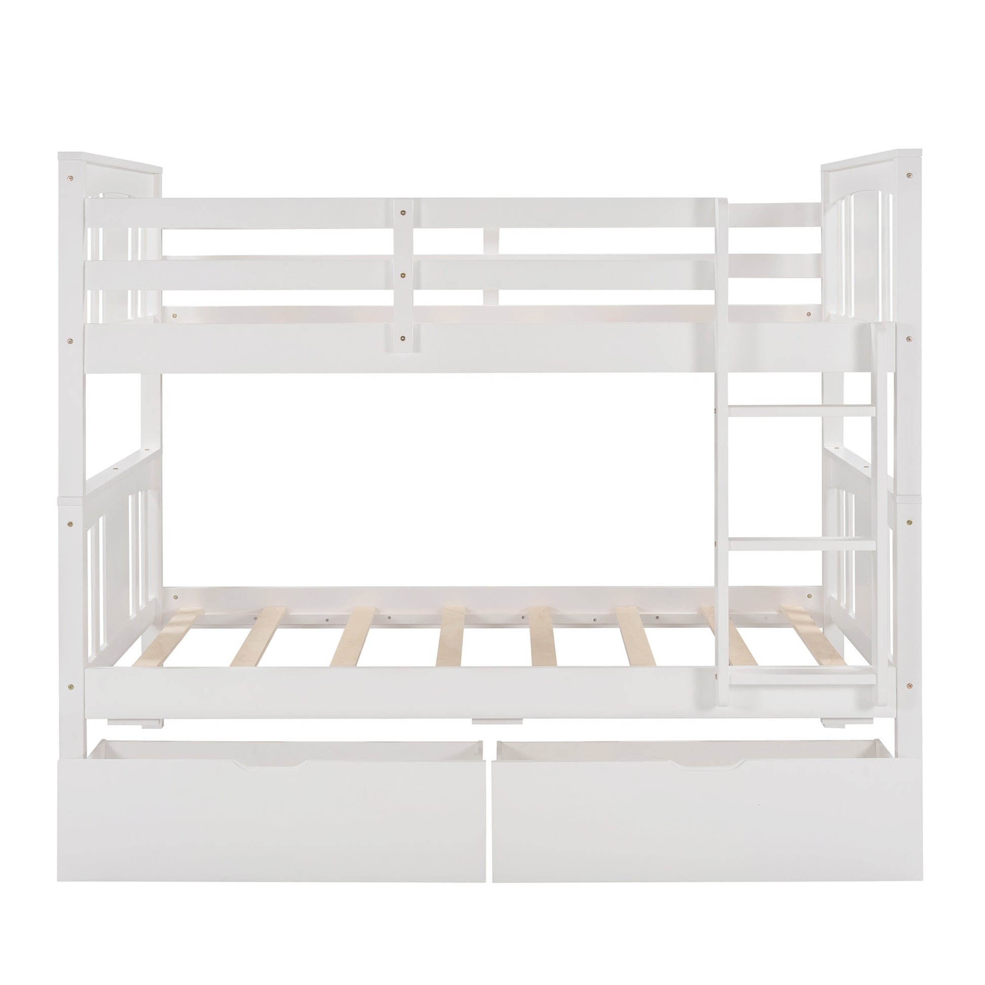White Double Twin Size Ladder Bunk Bed With Drawers By Homeroots | Beds | Modishstore - 5
