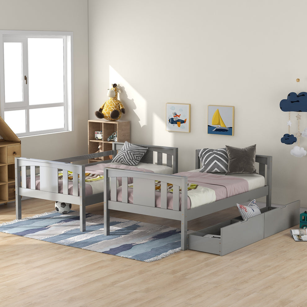 White Double Twin Size Ladder Bunk Bed With Drawers By Homeroots | Beds | Modishstore - 12